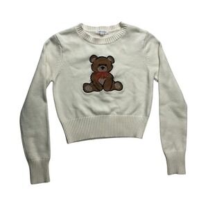 Sweet Envy Kids Cream Teddy Bear Intarsia Knit Cropped Sweater Size M RN158184